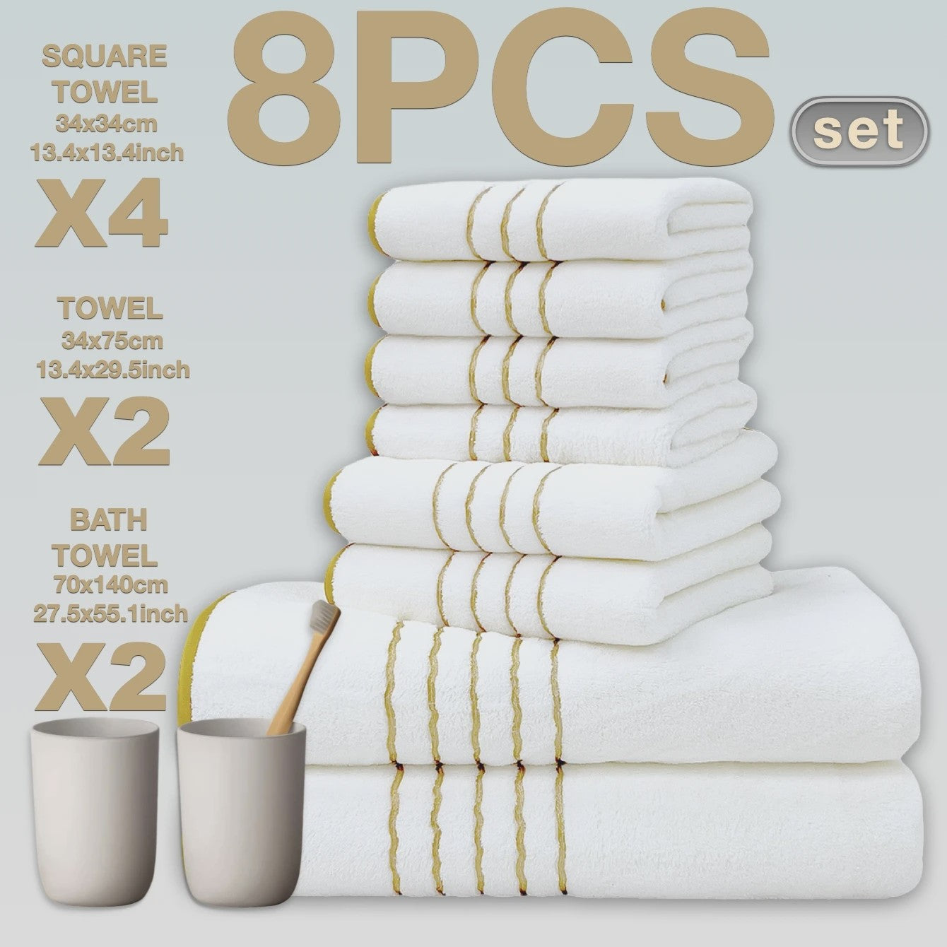 Luxe 8-delige Koraal Fleece Handdoekenset - Zacht, Absorberend & Sneldrogend