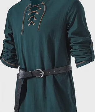 Heren Middeleeuwse Tuniek met Vetersluiting - Renaissance, Viking & Piraat Kostuum Shirt
