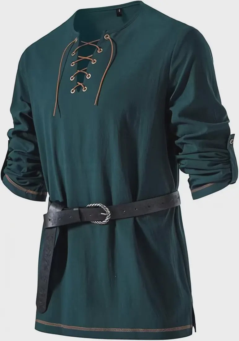 Heren Middeleeuwse Tuniek met Vetersluiting - Renaissance, Viking & Piraat Kostuum Shirt
