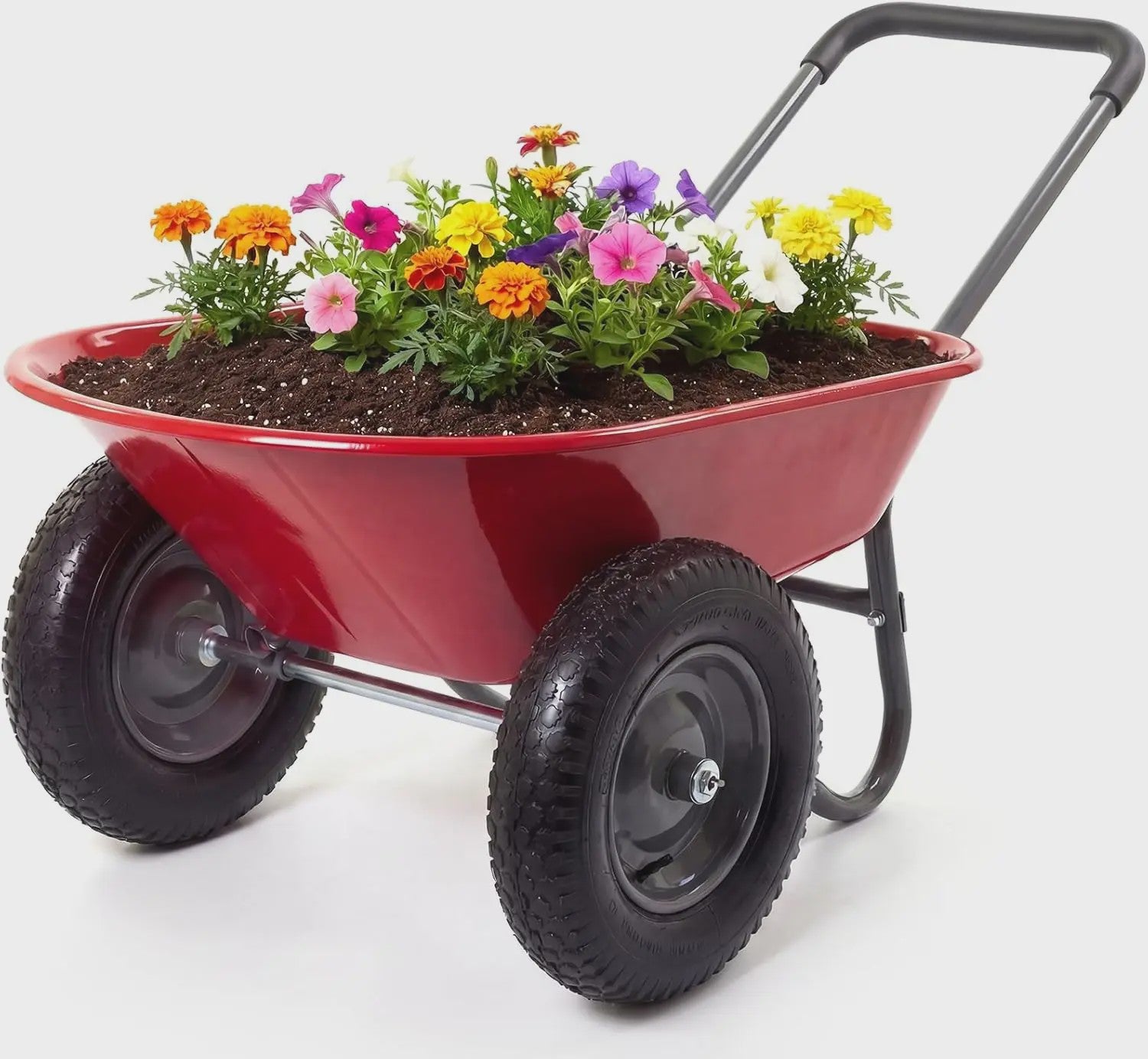 Stevige 2-wiel kruiwagen voor tuin en buiten – 120 kg capaciteit, ijzeren bak & kunststof