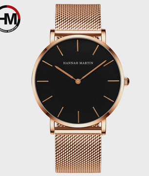 Hannah Martin Herenhorloge - Stijlvol Zilver & Bruin Leer, Waterdicht Quartz Dress Watch