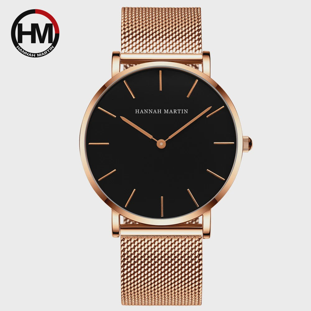 Hannah Martin Herenhorloge - Stijlvol Zilver & Bruin Leer, Waterdicht Quartz Dress Watch