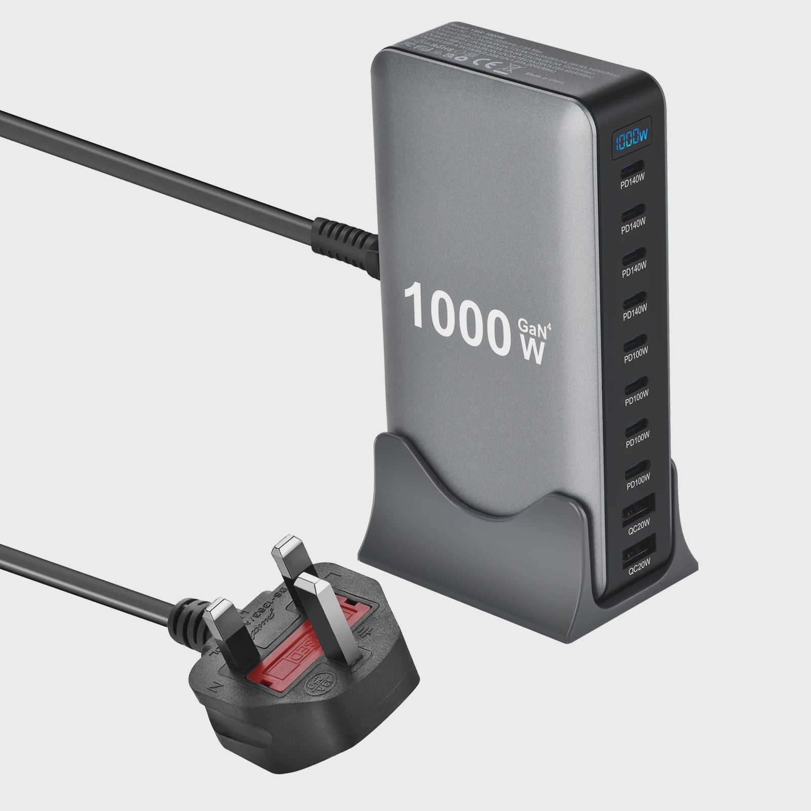 1000W Desktop Oplader met 8 Poorten: Snel Laden voor Laptops, Tablets en Meer