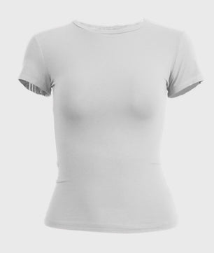Dames Slim Fit Gebreid T-shirt met Ronde Hals - Korte Mouwen