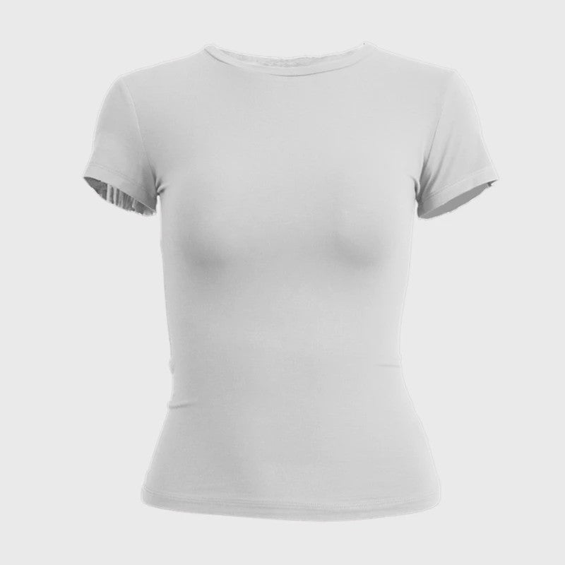 Dames Slim Fit Gebreid T-shirt met Ronde Hals - Korte Mouwen