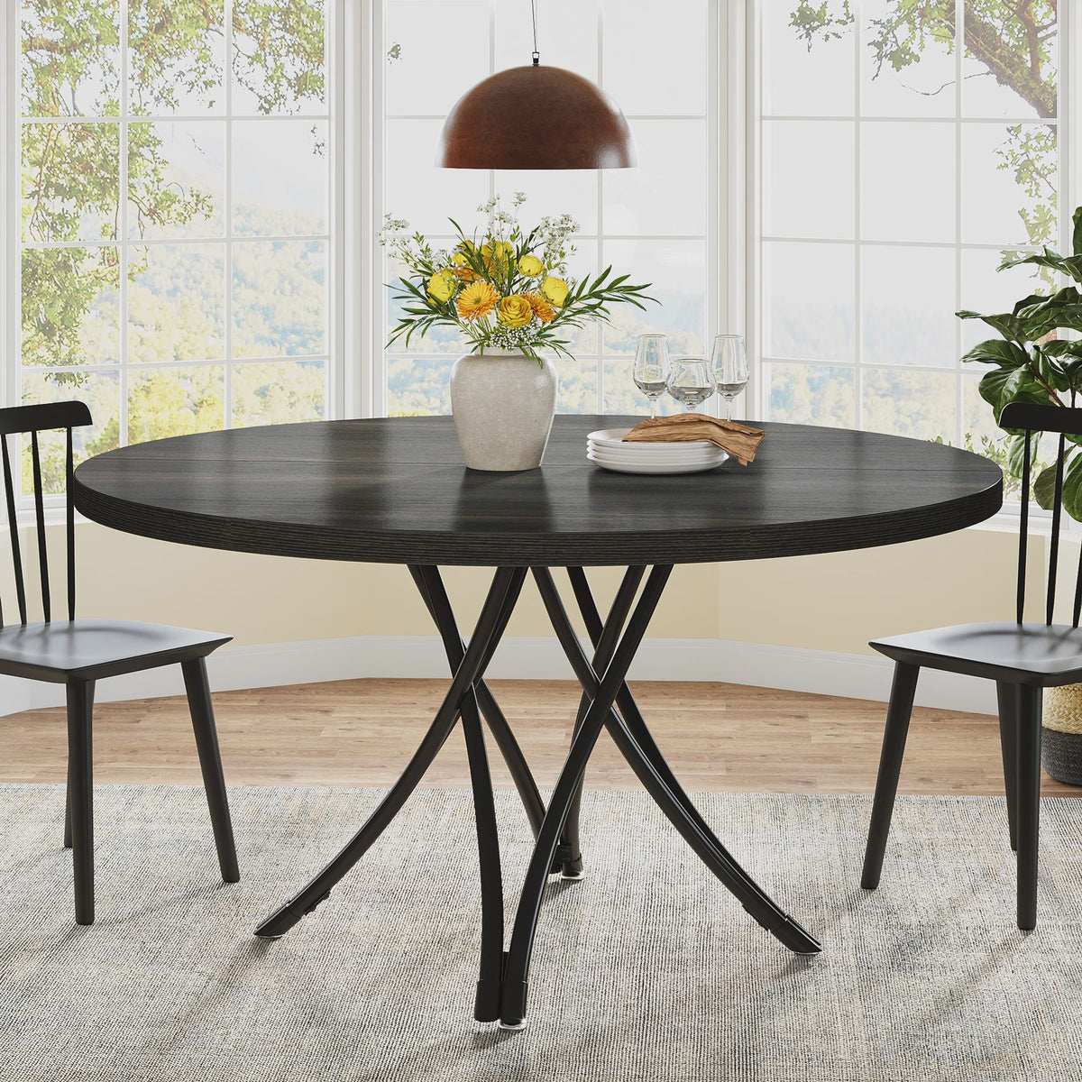 Industriële Ronde Eettafel voor 4-6 Personen - 47 Inch Farmhouse Stijl