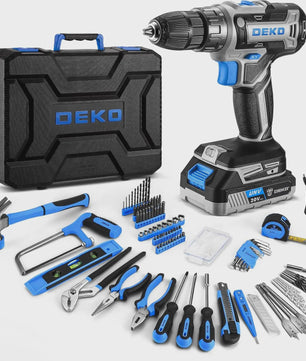 DEKO Complete Gereedschapskist met 20V Accuboormachine, 186 Delen - Professionele DIY Set