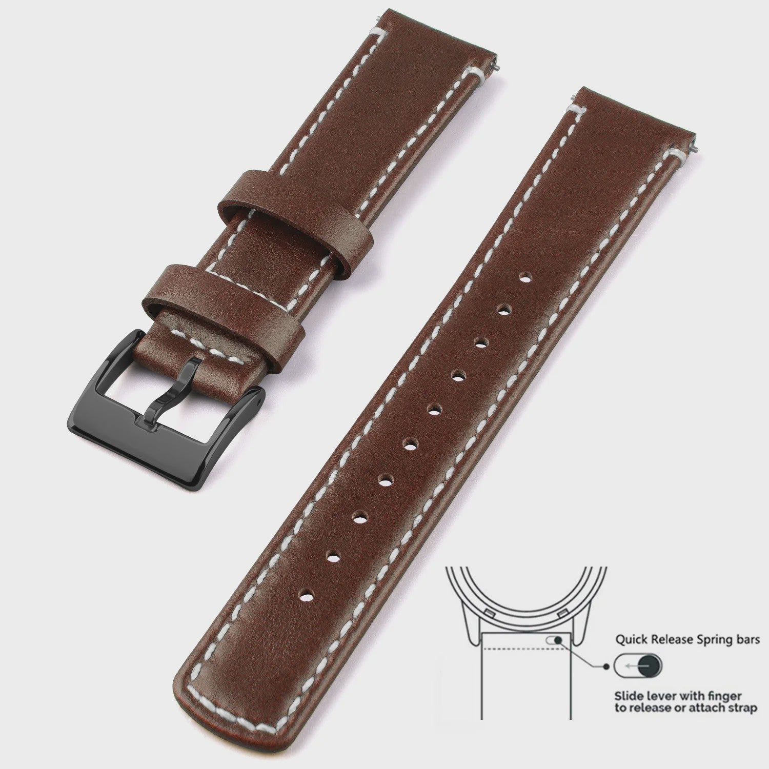 Top Grain Echt Lederen Horlogeband - 20mm/22mm Quick Release - Voor Heren, Dames & Samsung Galaxy Watch