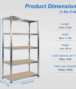 5-Laags Heavy Duty Metalen Stellingkast - 1000kg Draagvermogen - Boutloos Ontwerp - Verstelbare MDF Planken