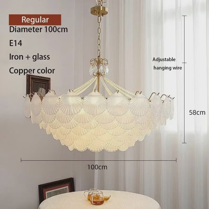 Moderne Koperen Plafondlamp met Schelp Glas en LED - Stijlvolle Hanglamp voor Woonkamer, Eetkamer & Slaapkamer