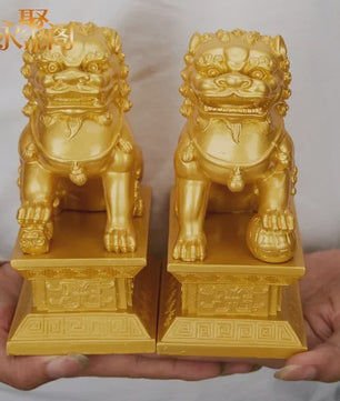 Chinese Geluks Leeuw Standbeeld - Feng Shui Decoratie Beeldje van Resin