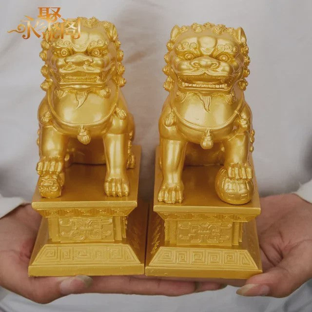 Chinese Geluks Leeuw Standbeeld - Feng Shui Decoratie Beeldje van Resin