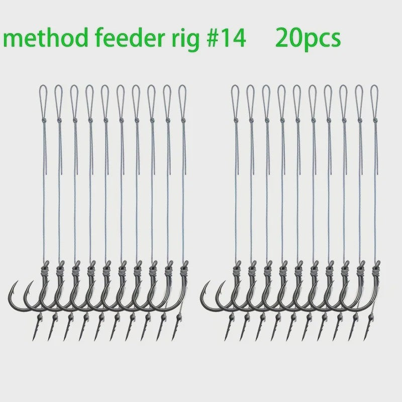 Method Feeder Rigs Set: 10/20 Stuks Haken met Gevlochten Lijn voor Feeder Vissen