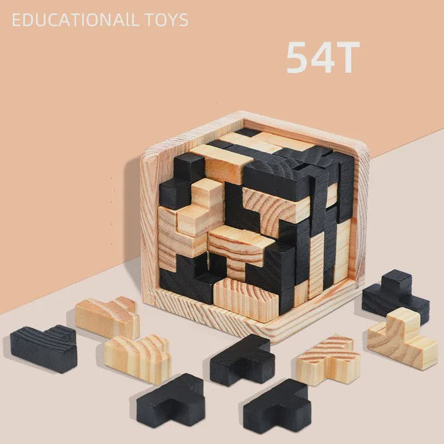 Houten 3D Kubus Puzzel - Educatief Breinbreker Spel voor Kinderen