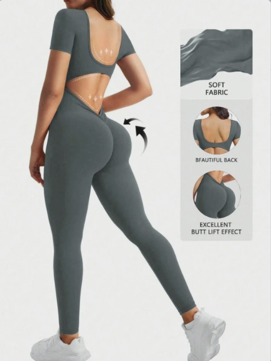 Naadloze Body met U-hals en Korte Mouwen - Optimaal voor Fitness & Gym