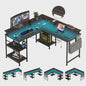 L-vormig Bureau met LED Verlichting, Stopcontacten en USB-poorten - Modern Grijs Design