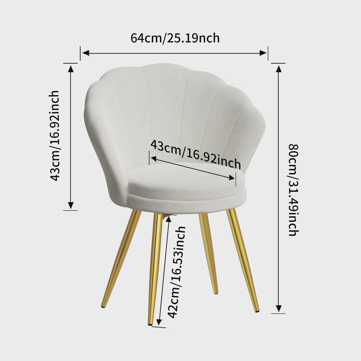 Comfortabele Fluwele Schelpstoel met Gouden Metalen Poten - Stijlvolle Accentstoel voor Woonkamer & Slaapkamer