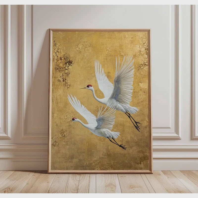 Elegante Japanse Kraanvogels Poster - Aziatische Wanddecoratie op Canvas