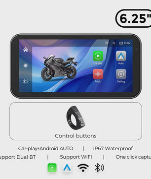 6.25" Motorfiets Navigatie & DVR met Draadloze CarPlay/Android Auto - Waterdicht IP67
