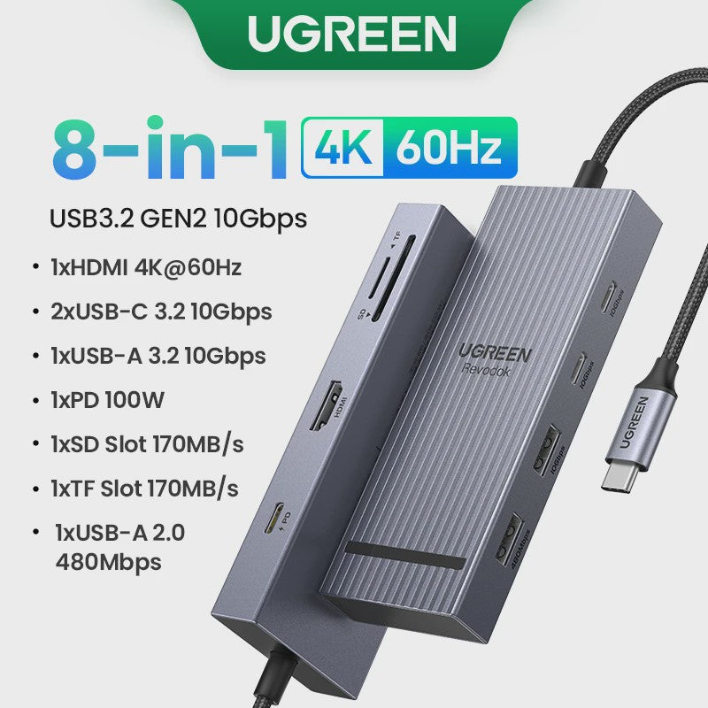 UGREEN USB-C Hub 10Gbps, 4K@60Hz HDMI, 100W PD Docking Station