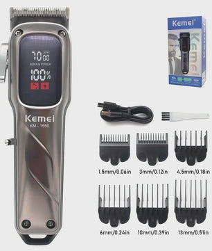 Kemei KM-1550 Professionele Baardtrimmer & Haarklipper voor Mannen - Draadloos, LED Display, USB