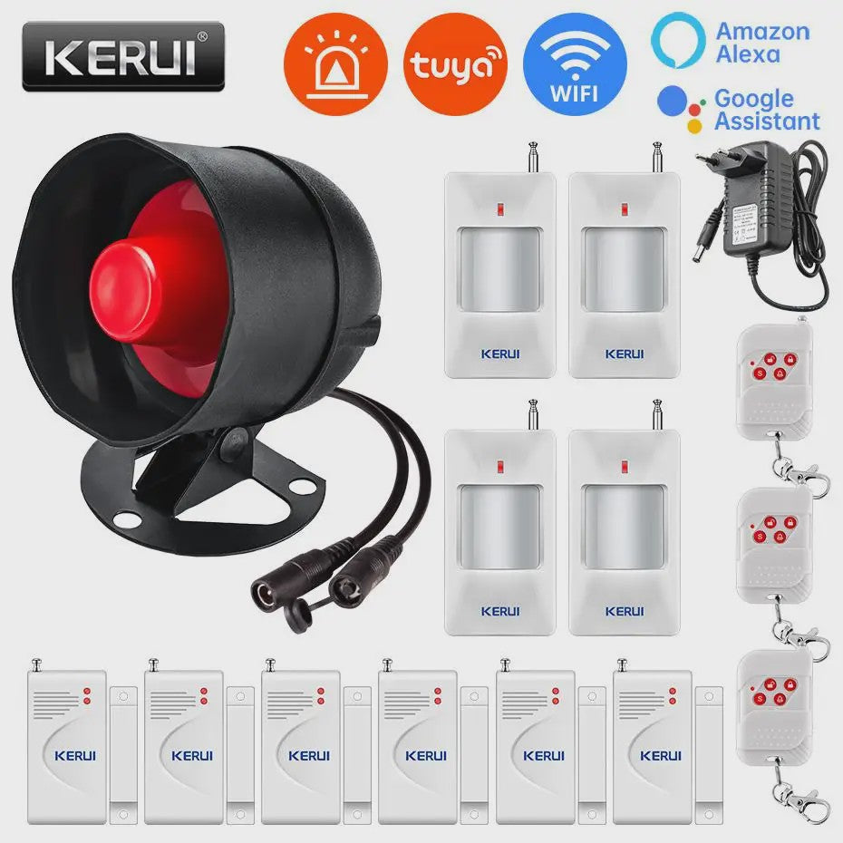 KERUI Slimme WiFi Sirene Alarm - 110dB Luide Luidspreker met Bewegings- en Deur/Raam Sensoren