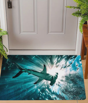 Unieke Deurmat met Oceaan Dieren: Manta, Hamerhaai & Witte Haai - Onderwater Kunst
