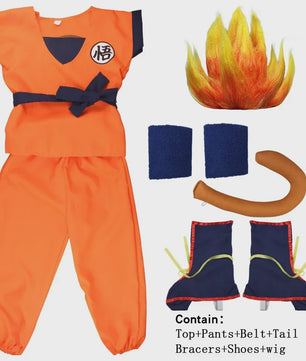 Son Goku Kinderkostuum met Pruik en Staart - Anime Cosplay Feestkostuum