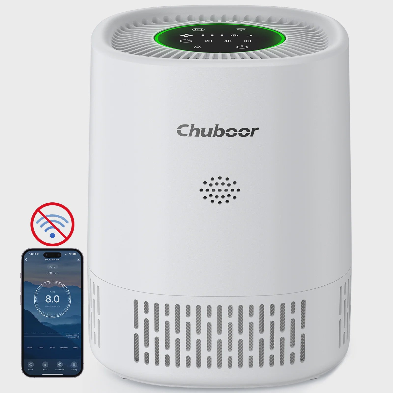Chuboor Luchtreiniger H13 HEPA met WiFi & App Bediening - Stil & Compact voor Ruimtes tot 20m²