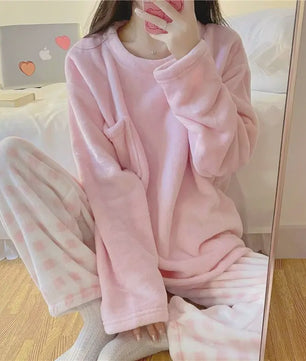 Dames Pyjama Set van Zacht Fleece - Warm & Comfortabel met Plaid Print - Winter Home Suit