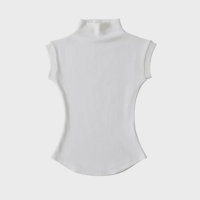 Dames Zomer Mouwloze Turtleneck Top - Slim Fit Basic T-shirt