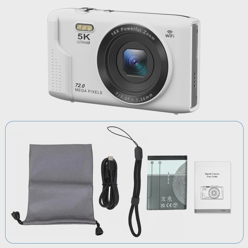 Ourlife Compacte Digitale Camera 5K 72MP met 16x Zoom - Ideaal voor Vlogs en YouTube