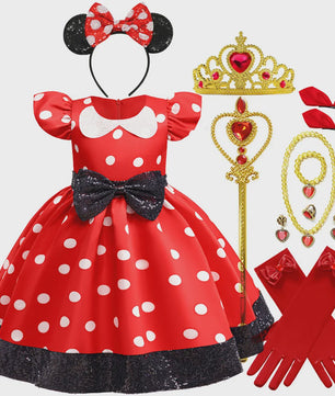 Minnie Mouse Jurk Meisjes Rood Polka Dot met Grote Pailletten Strik - Feestjurk