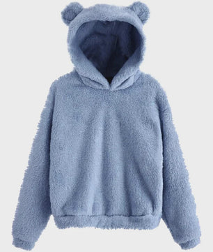 Schattige Fluffy Hoodie met Berenoren - Dames Winter Pullover