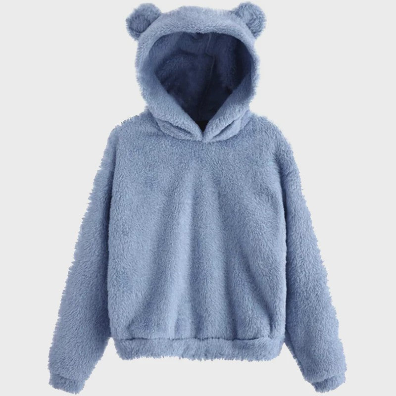 Schattige Fluffy Hoodie met Berenoren - Dames Winter Pullover