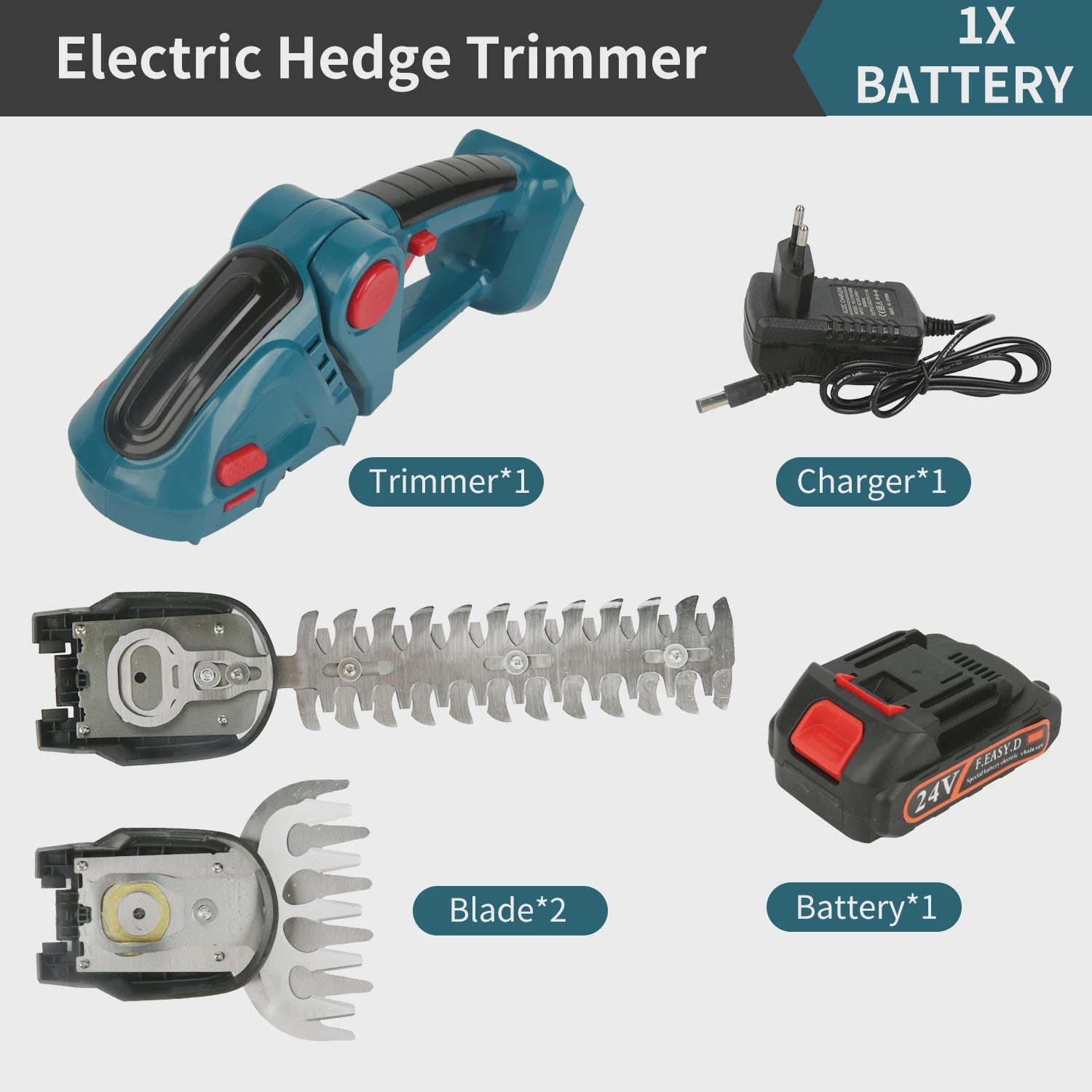 24V Draadloze Snoeischaar & Grasmaaier 2-in-1 met Lithium-Ion Batterij