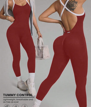 Seamless Yoga Jumpsuit met Gekruiste Schouderbanden - Sneldrogend & Ademend