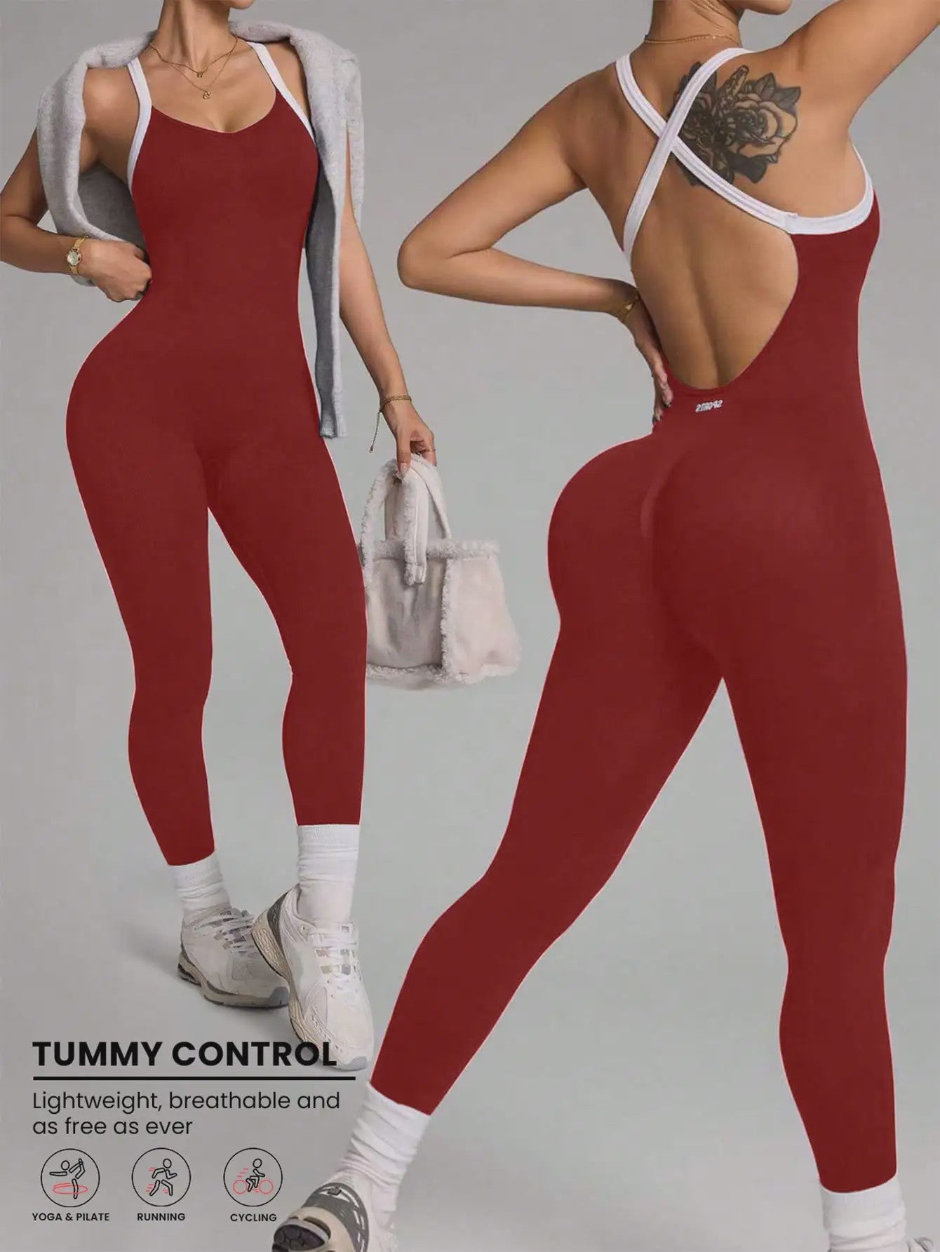 Seamless Yoga Jumpsuit met Gekruiste Schouderbanden - Sneldrogend & Ademend