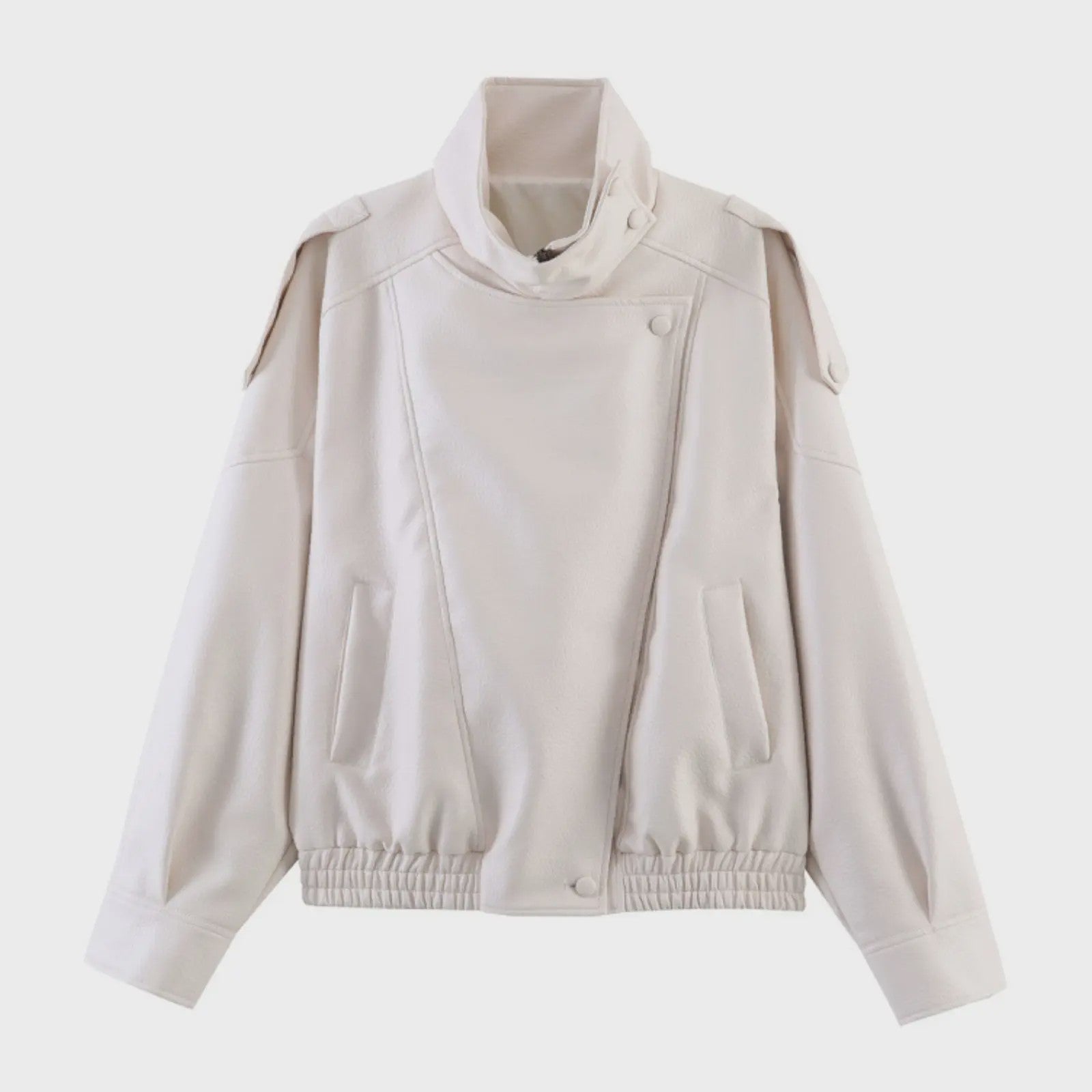 Dames Elegante Zwarte Jas - Street Style Asymmetrisch met Rits en Zakken