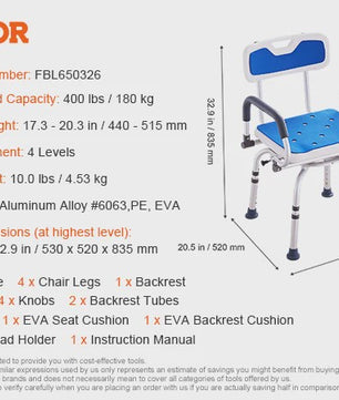 360° Draaibare Douchestoel met Armleuningen en Rugleuning - Verstelbaar & Antislip