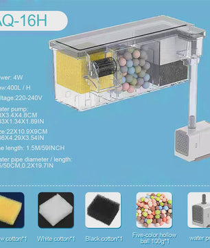 Transparante Acryl Hangfilter met Meerfasen Filtratie & Waterval Uitlaat - Compact & Ruimtebesparend