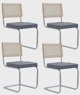 Set van 2/4 Retro Eetkamerstoelen met Rotan Rugleuning en Gestoffeerde Zitting