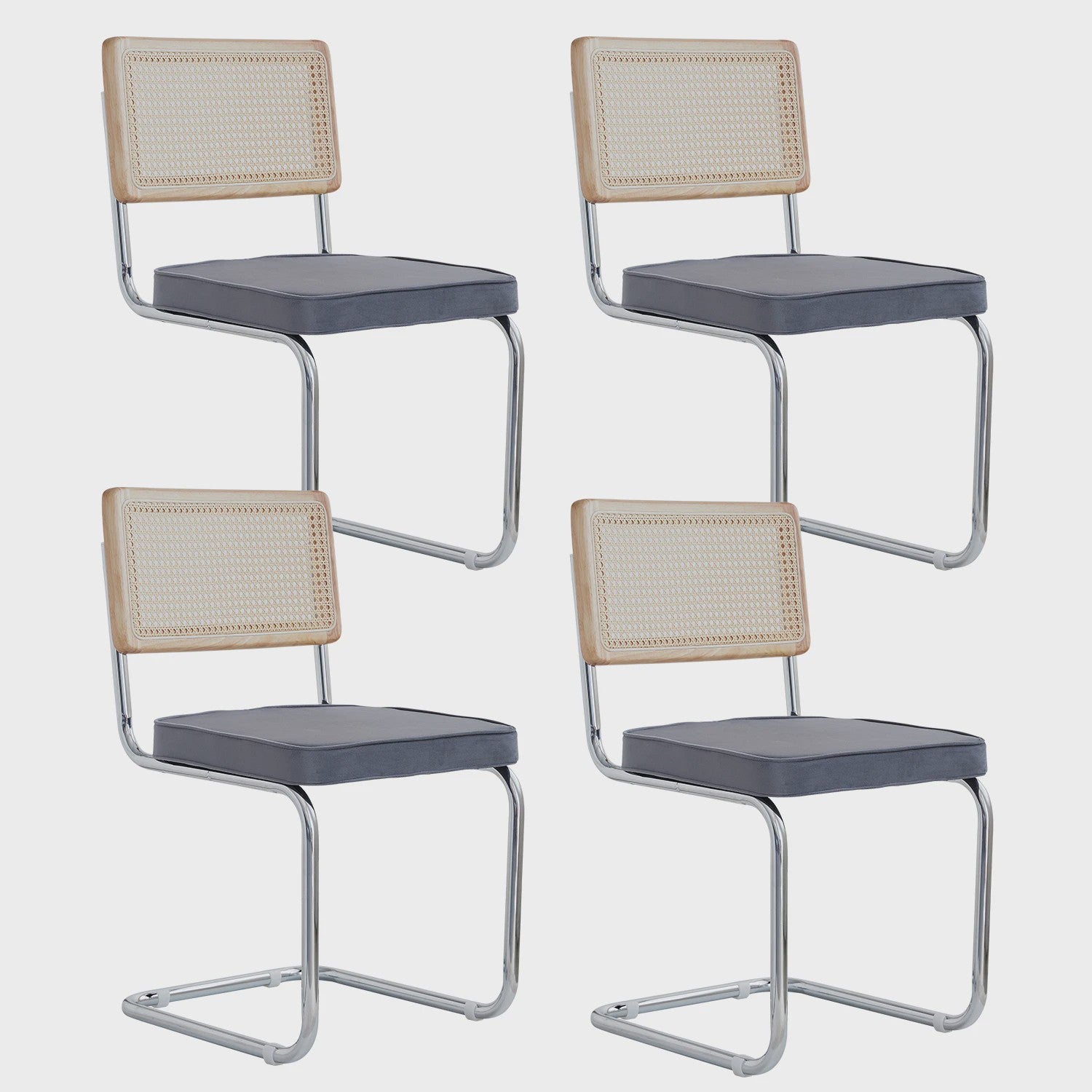 Set van 2/4 Retro Eetkamerstoelen met Rotan Rugleuning en Gestoffeerde Zitting