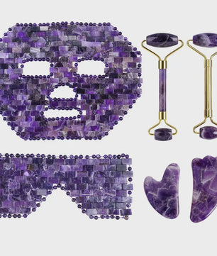 Natuurlijk Amethist Jade Gezichtsmasker & Gua Sha Roller Set
