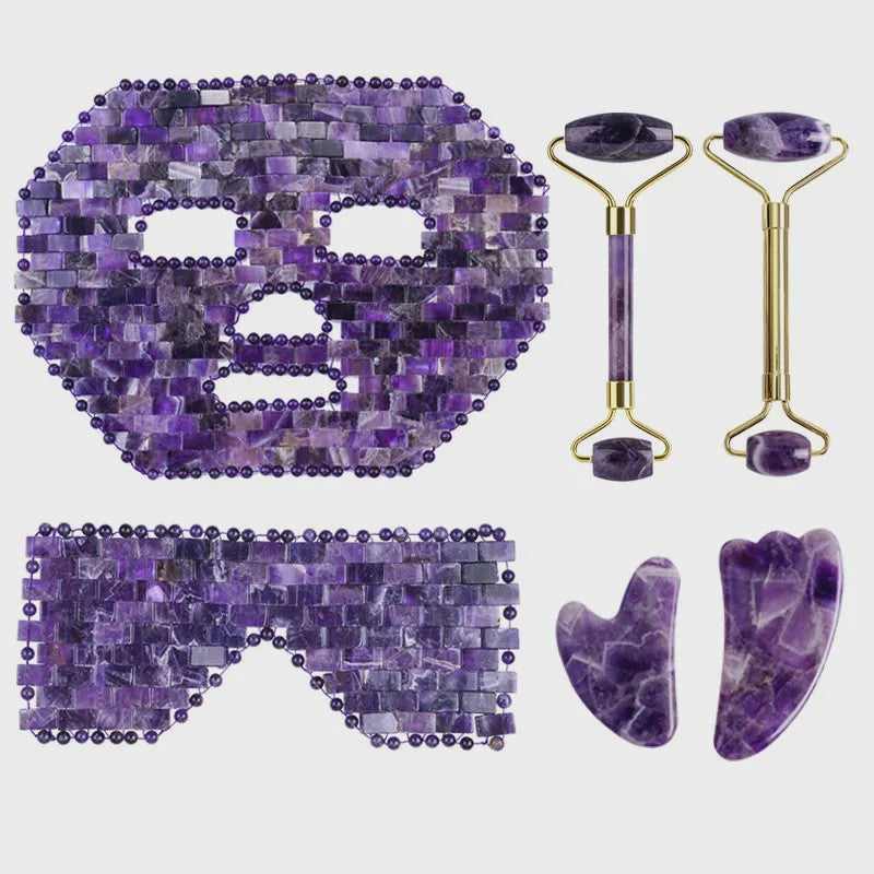 Natuurlijk Amethist Jade Gezichtsmasker & Gua Sha Roller Set