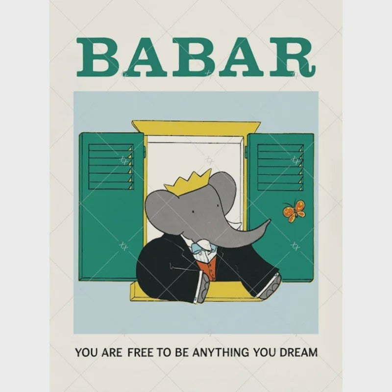 Babar Poster Canvas - Sprookjes Kunst voor Kinderkamer & Babykamer Decoratie