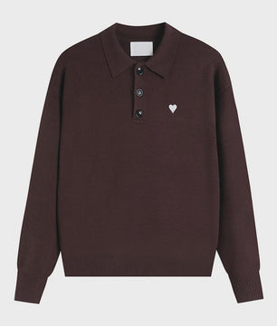 Dames Gebreide Poloshirt met Omvouwbare Kraag en Hartje - Comfortabel & Ademend