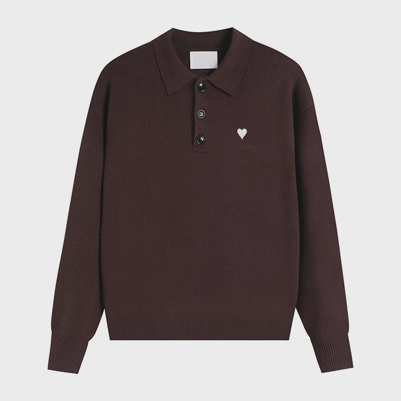 Dames Gebreide Poloshirt met Omvouwbare Kraag en Hartje - Comfortabel & Ademend
