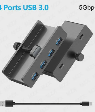Aluminium USB 3.0/3.2 Hub met Clip: 5Gbps/10Gbps Docking Station voor Monitor & Bureau