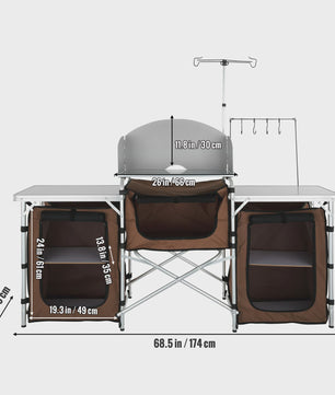 Opvouwbare Camping Keukentafel met Opbergkastjes en Windscherm - Aluminium
